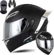 Bluetooth Full Face Motorbike Helmet, DOT/ECE Approved Flip-Up Anti-Fog Dual Mask Motorcycle Helmet for Men and Women