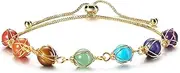 [Jovivi] 7 Chakra Stones Bracelets for Women Adjustable 14K Gold Wire Wrapped 8mm Natural Round Gemstone Beads Reiki Healing Crystal Ankle Bracelet Yoga Energy Jewelry