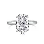 ANYCO Ring Rhodium Plated Fine Jewelry White Oval Cut CZ 8A 3.5ct Engagement Wedding Classic Luxury Ring For Women