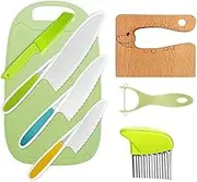8 PCS Kids Knife Set, Wooden Kids Kitchen Knife, Kids Safe Knives Set for Cooking and Safe Cutting Veggies Fruits, Montessori Kitchen Tools for Toddlers, Chopper, Cutting Fruit and Vegetable