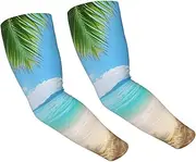 [FHEDVBN] Ocean Sea Beach Palm Leaves Arm Sleeves Compression Arm Covers for Men Women Outdoor Sun Sleeves Cooling Sports Sleeve, Black