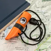 Kids Survival Outdoor Camping Multi Tool Whistle Compass LED 7 in 1 Flashlight
