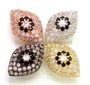 CZ Micro Pave Flower on Evil Eye Beads, Cubic Zirconia Spacer Beads for