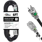 Indoor Outdoor Extension Cord Weatherproof with Lighted End, UL Listed, 14 Ga...