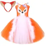 白色橙色狐狸萬聖節服裝女孩兒童動物角色扮演芭蕾舞短裙帶耳朵兒童生日嘉年華派對