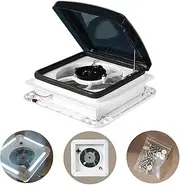 Manan Caravan Vent 12V Fan with LED Light RV Shower Air Ventilation Roof Hatch Stainless Steel Flyscreen Trailer Reversible Airflow 3 Speed,Built-in 4 LED Light Bar,Waterproof