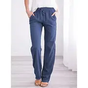 Women's Pants Trousers Casual Daily Full Length Plain Drawstring Side Pockets Breathability Comfortable Inelastic Going out Weekend Black White Yellow Blue Spr
