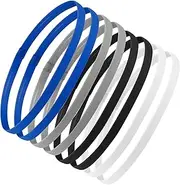 [AvoDovA] 8 Pcs Boys Sports Hairbands, Elastic Sports Headband Non Slip, Thin Headbands for Kids and Men, Sport Hair Band for Football Running Fitness, Black, White, Blue, Gray