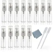 Elfenstal- 10pcs Mini Clear 3ml 1/6OZ Atomizer Fine Mist Empty Glass Bottle Spray Refillable Fragrance Perfume Scent Sample Bottle 1pc Clean Cloth for Travel Party Makeup Tool 2pcs Free 3ml Pipette