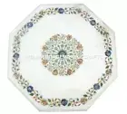 Marble Stone Coffee Side Table Top Semi Stone Mosaic Inlaid Gift Art Decor H1401