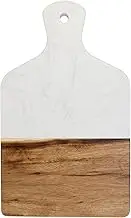 Geesatis Cutting Board with Marble and Wood, Serving Board with Handle for Beef, Bread, Steak Fruits, Wood and Marble Cutting Board, White (ZY09234135)