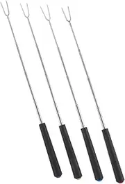 Roczential 4 Pack Telescopic Barbecue Fork Kitchen Gadget Backyard BBQ Grill Tools Hot Dogs Sticks for Campfire Marshmallow Sticks for Fire Pit Outdoor Small Tools Skewers Barbecue Tool