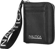 [Nautica] Everglades Small Wallet for Women, Compact Thin Wristlet, Credit Card Wallet with ID Window, Zippered Coin Purse, Black, One Size