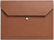 [SLEDEZ] Leather File Folder Leather Document Bag A4 Briefcase Information Invoice Bag(Brown)