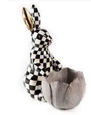 Mackenzie Childs Courtly Check Bunny Flower Pot