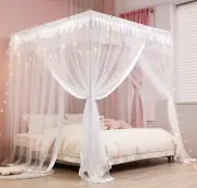 Princess 4 Corners Post Bed Curtain Canopy Mosquito Netting (White, Twin)