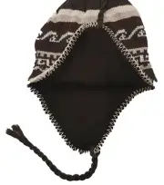 Beanie Hat Ear Cover Flap Acrylic Knit Fleece Lined Snowflake Design Tassel PomP