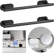 【2 Pack】 Adhesive Towel Bar,Bath Towel Bars/15.7-Inch Bathroom Towel Hanger Kitchen Storage Organizer SUS304 Stainless Steel Wall Mount (Black 2 Pieces) (Black 2 Pieces)