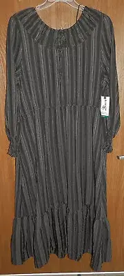 Terra & Sky Black/Grey Long Boho Peasant Prairie Maxi Dress Sz 1X 16W-18W