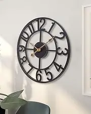 Wall Clock, 24 Inch Large Indoor Outdoor Wall Clocks Battery Operated Silent Non Ticking, Farmhouse Vintage Decorative Analog Metal Clock for Living Room, Kitchen, Patio Decor - Black