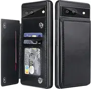 [Bizzib] for Google Pixel 6A Case Leather Wallet with Card Holder, Flip Cover Kickstand Magnetic Closure Shockproof Heavy Duty Protective Case for Google Pixel 6A,Black