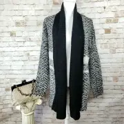 NWT John + Jenn Size XS Black/White Open Front Shawl Collar Cardigan Sweater