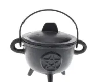 Cast Iron Cauldron Pentagram Black Matt Incense Burner Smudge Herbs with Lid