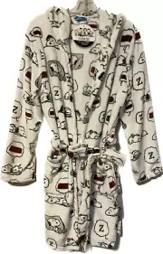 NWT PEANUTS SNOOPY ZZZ Black and White and Red Hooded Plush Robe - S/M