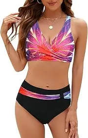 MAIABLEAU Women Two Piece Swimsuits Wrap Front Bikini High Waisted Bottom Tummy Control Bathing Suits