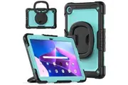 WASSUP Lenovo Tab M10 Plus (3rd Gen) 10.6 inch 2022 Rotatable Handle Ring Folding Stand Case with Screen Protector-Black&SkyBlue