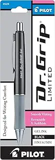 [Pilot] Dr. Grip Limited Refillable & Retractable Gel Ink Rolling Ball Pen, Fine Point, Metallic Charcoal Gray Barrel, Black Ink, Single Pen (36270)