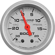Autometer Gauge, Ultra-Lite, Vacuum/Boost, 2 1/16 in., 30 in. Hg/20psi, Mechanical, Each