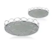 Set 2 Round Silver Mirror Tray 30x5cm