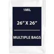 1Mil 26" X 26" | LDPE Clear Flat Poly Bags, Flexible & Durable | Multiple Bags