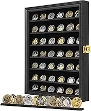 Jinchuan Military Challenge Coin Display Case Lockable Cabinet Rack Holder Shadow Box with Removable 2 Grooves Shelves and Anti Fade Acrylic Glass for Casino Poker Chips Collectibles (Large-Black)