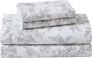 [Laura Ashley] Twin Sheet Set, Cotton Flannel Bedding, Brushed for Extra Softness & Comfort (Vanessa Grey, Twin)