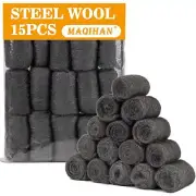 Steel Wool Pads 0000 15PCS - Steel Wool Roll Glass Wood Fabric Metal Extra Fi...