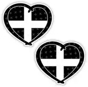 Cornwall County, Cornish Heart Flag, St Piran Cross, Kernow Love England UK, 75mm (Approx. 3") Vinyl Stickers, Decals x2
