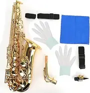 E Flat Saxophone Set, E Flat Alto Saxophone Set, Electrophoresis Gold Stage Performances Teaching Music Beginners (Golden)