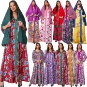 Ramadan Dubai Abaya Kaftan Women Muslim Floral Maxi Dress With Scarf Robe Caftan