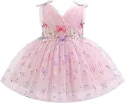 [IBAKOM] Baby Girls Butterfly Tutu Dress Sleeveless V Neck Princess Ruffle Tulle Dress for Party Birthday Cake Smash