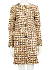 Houndstooth Pattern Leather Coat