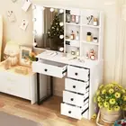 Dressing Table Set with 5 Drawers LED Lights Slided Mirror Bedroom Makeup Table