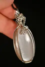 *MOONSTONE* Pendant 6cm 13g +Cord *SILVER* Wire Wrapped Inner Growth Strength