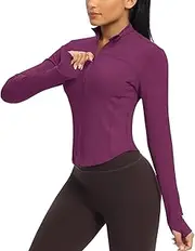 QUEENIEKE Women's Cropped Running Jackets - Zip Up Lightweight Athletic Yoga Gym Tops BBL Jacket with Thumb Holes