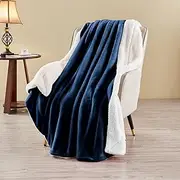 LINENOVA Sherpa Fleece Throw Blanket for Couch - Thick and Warm Blankets for Winter, Soft and Fuzzy Throw Blanket for Sofa (Navy, 127x152cm)