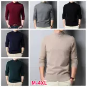 Men Faux Wool Cashmere Knitted Sweater Jumper Turtle Neck Basic Warm Knitwear