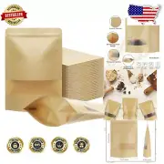 Bulk Kraft Stand Up Zipper Pouches - 300 Reusable Food Storage Bags with Window