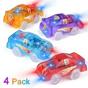 4 Pack vervangende track auto's verlichten speelgoed raceauto's met 5 led knipperen