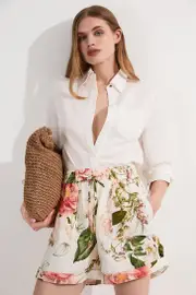 Linen Viscose Floral Woven Short
